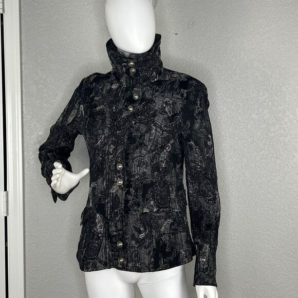 Vtg 80s Size 10 Jacket Coat Jacquard Metallic Fairy Goth Sparkle Artsy Unique - Picture 2 of 10